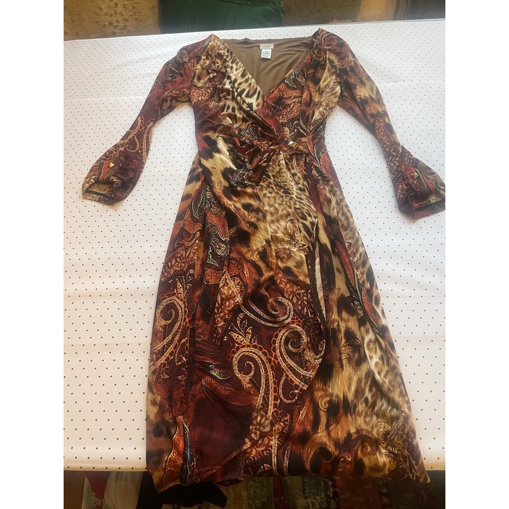 Cache Animal Print Faux Wrap Midi Dress Women's Medium Y2K Glam